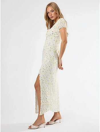 Robe midi fleurie à col u avec détail nœud busem