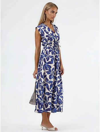 Robe midi fleurie à col v avec détail nœud busem