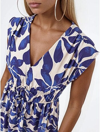 Robe midi fleurie à col v avec détail nœud busem