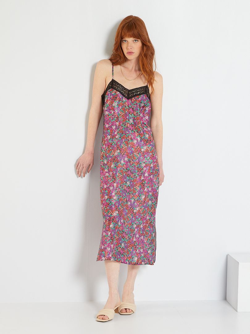 Robe Violet & Claire Maille Fleurie Bleu/vert - Taille M - Occasion Très Bon état