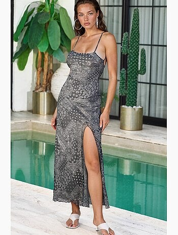 Robe midi imprimée à col carré hiccup