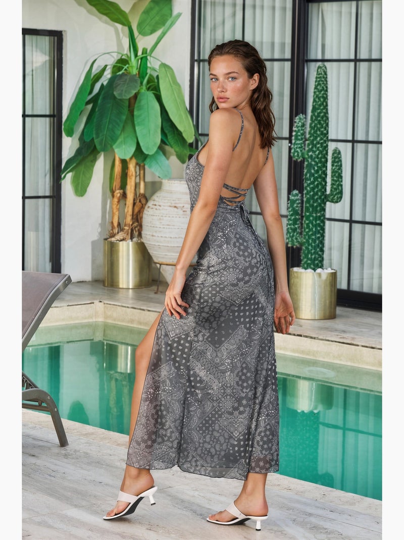 Robe midi imprimée à col carré hiccup Gris - Kiabi