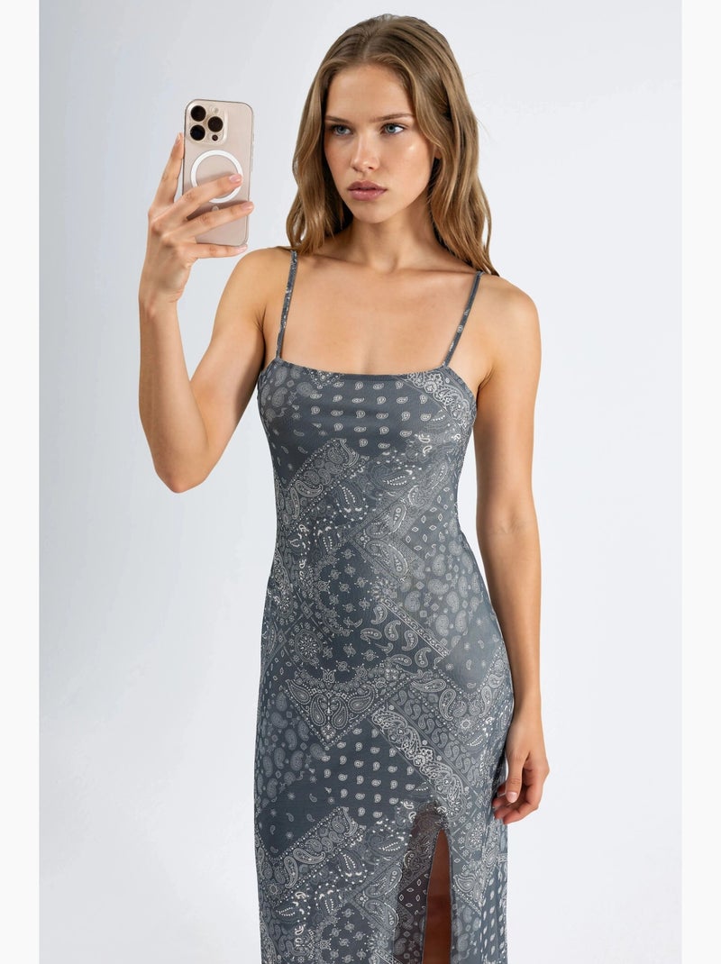 Robe midi imprimée à col carré hiccup Gris - Kiabi