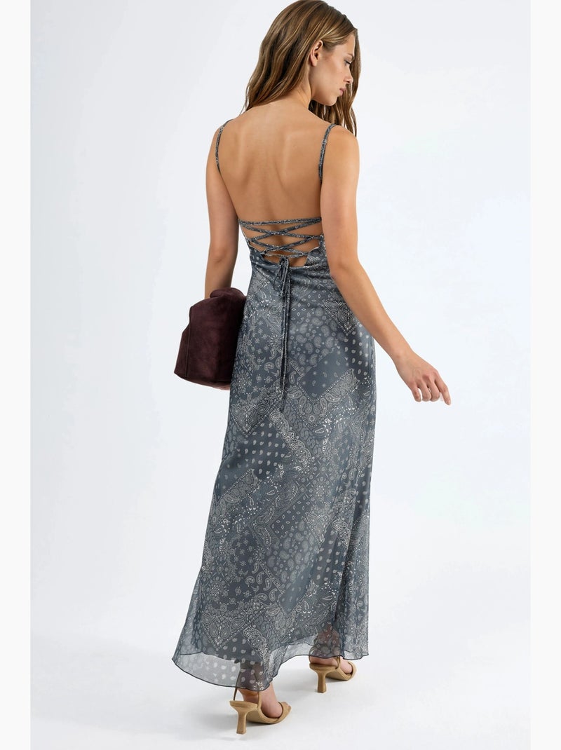 Robe midi imprimée à col carré hiccup Gris - Kiabi