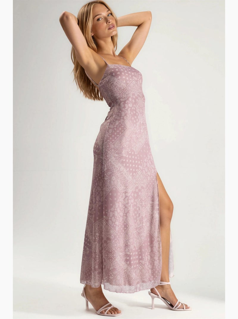 Robe midi imprimée à col carré hiccup Rose fluo/Solinotes - Kiabi