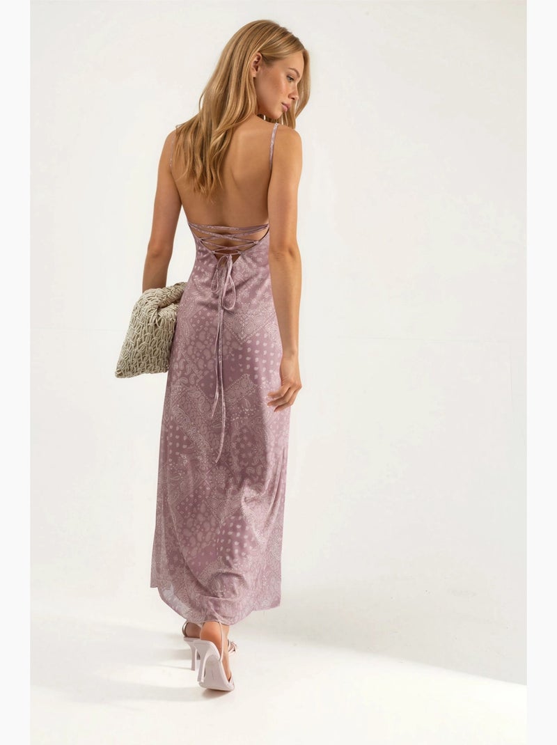 Robe midi imprimée à col carré hiccup Rose fluo/Solinotes - Kiabi