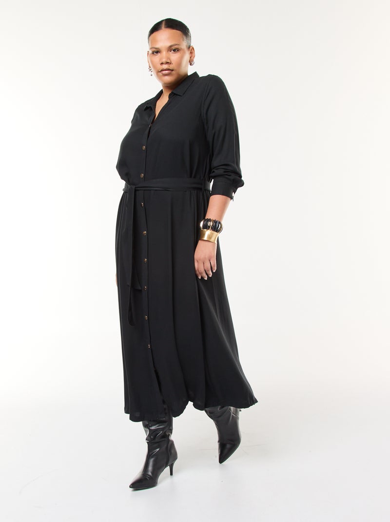 Robe midi imprimée ceinturée et pressionnée Noir - Kiabi