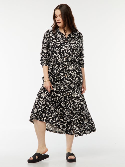 Robe midi imprimée ceinturée et pressionnée - Kiabi