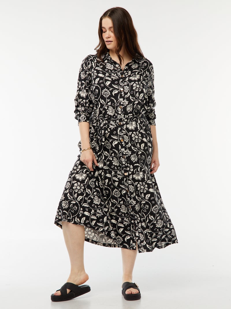 Robe midi imprimée ceinturée et pressionnée Noir/blanc - Kiabi