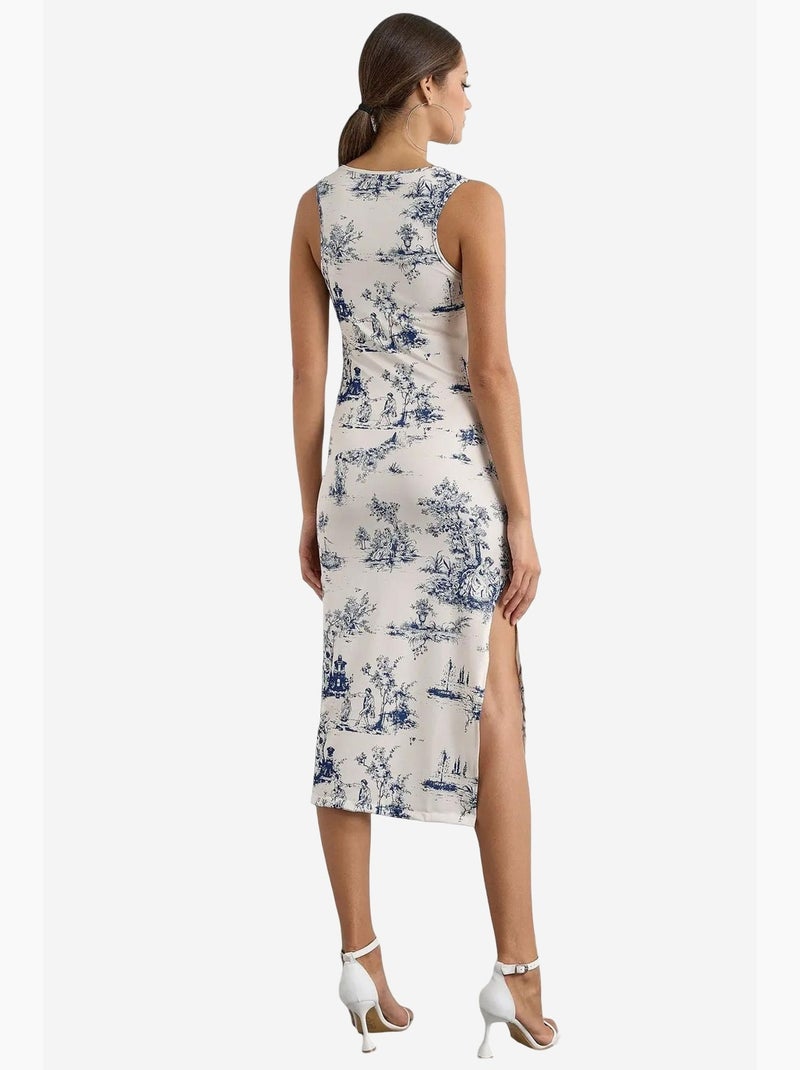 Robe midi imprimée sans manches hiccup Blanc - Kiabi