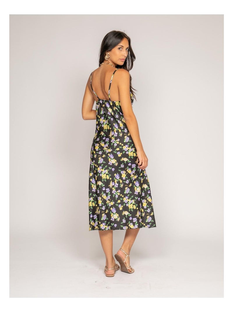 Robe midi motifs satin inzou Noir - Kiabi