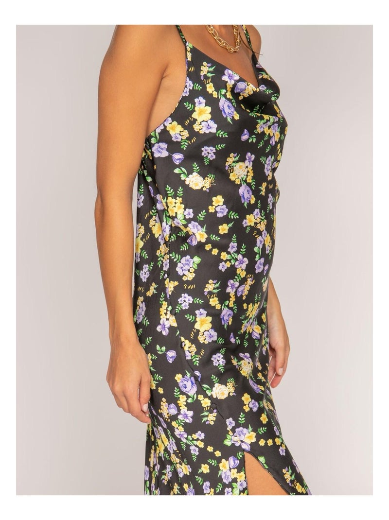 Robe midi motifs satin inzou Noir - Kiabi