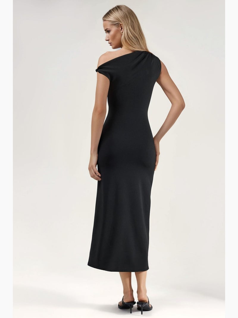Robe midi moulante à col asymétrique hiccup Noir - Kiabi