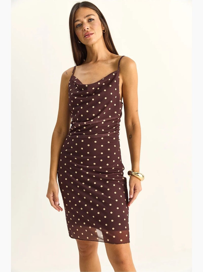 Robe midi moulante à pois avec col drapé lucci Rouge bordeaux - Kiabi