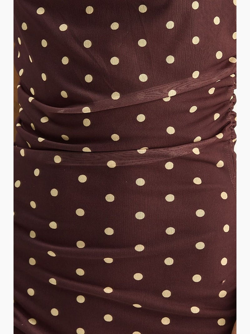 Robe midi moulante à pois avec col drapé lucci Rouge bordeaux - Kiabi
