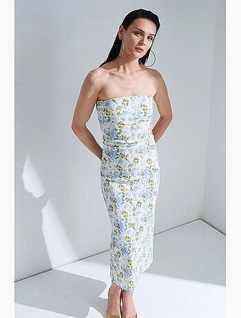 Robe midi moulante bustier à fleurs dilvin