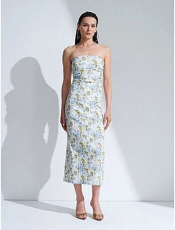 Robe midi moulante bustier à fleurs dilvin