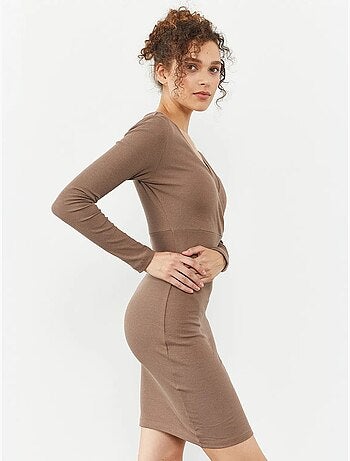 Robe midi moulante côtelée à col en v tommy