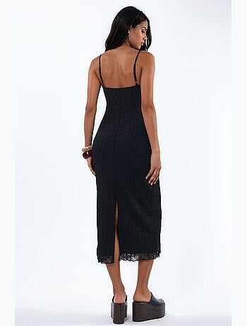 Robe midi moulante en dentelle à col v hiccup