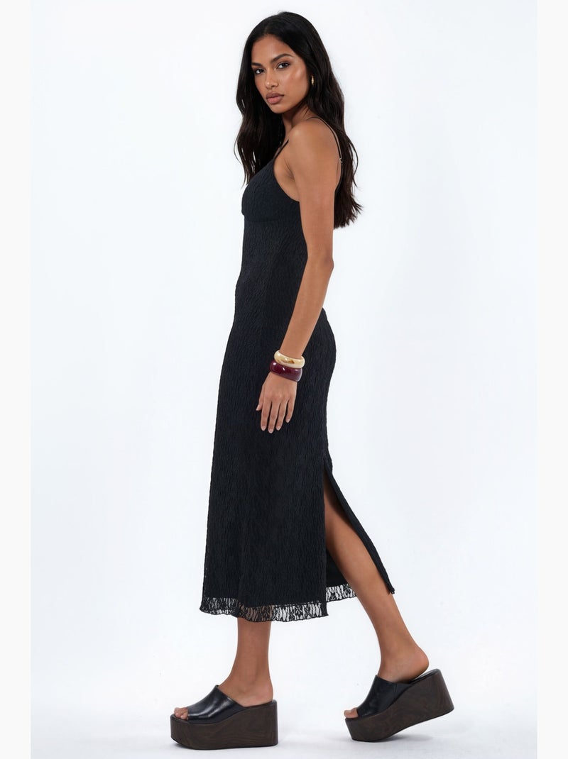 Robe midi moulante en dentelle à col v hiccup Noir - Kiabi