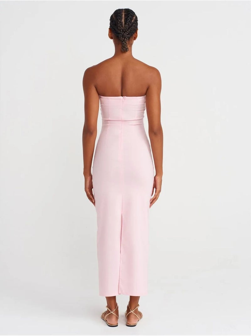 Robe midi moulante sans bretelles, avec fente dilvin Rose dragée - Kiabi