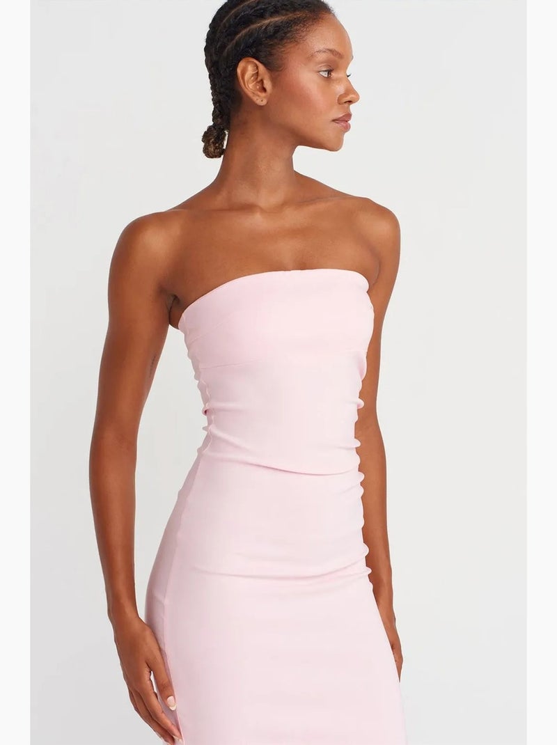 Robe midi moulante sans bretelles, avec fente dilvin Rose dragée - Kiabi