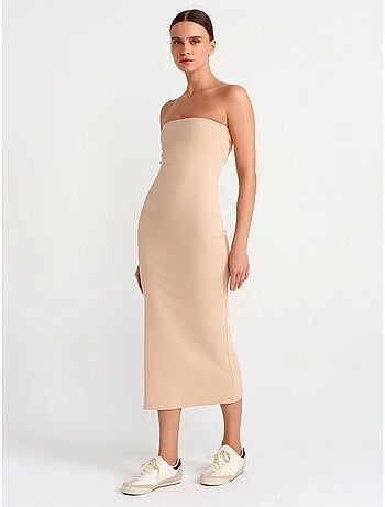 Robe midi moulante sans bretelles dilvin