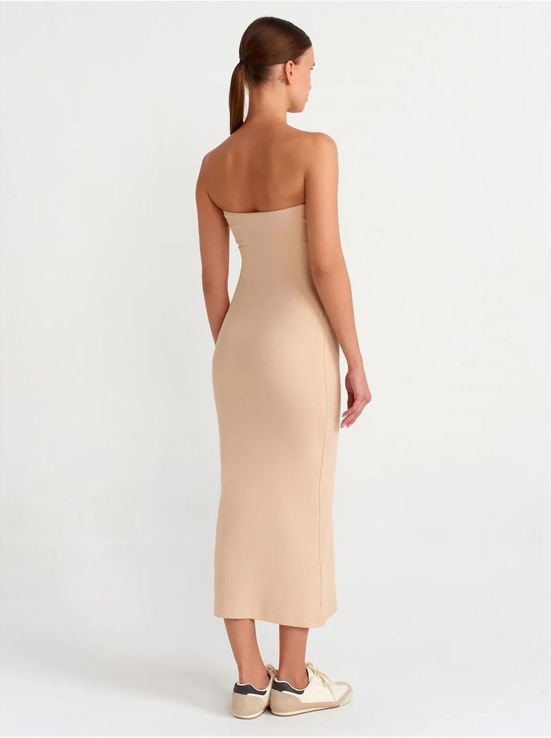 Robe midi moulante sans bretelles dilvin Beige argile - Kiabi