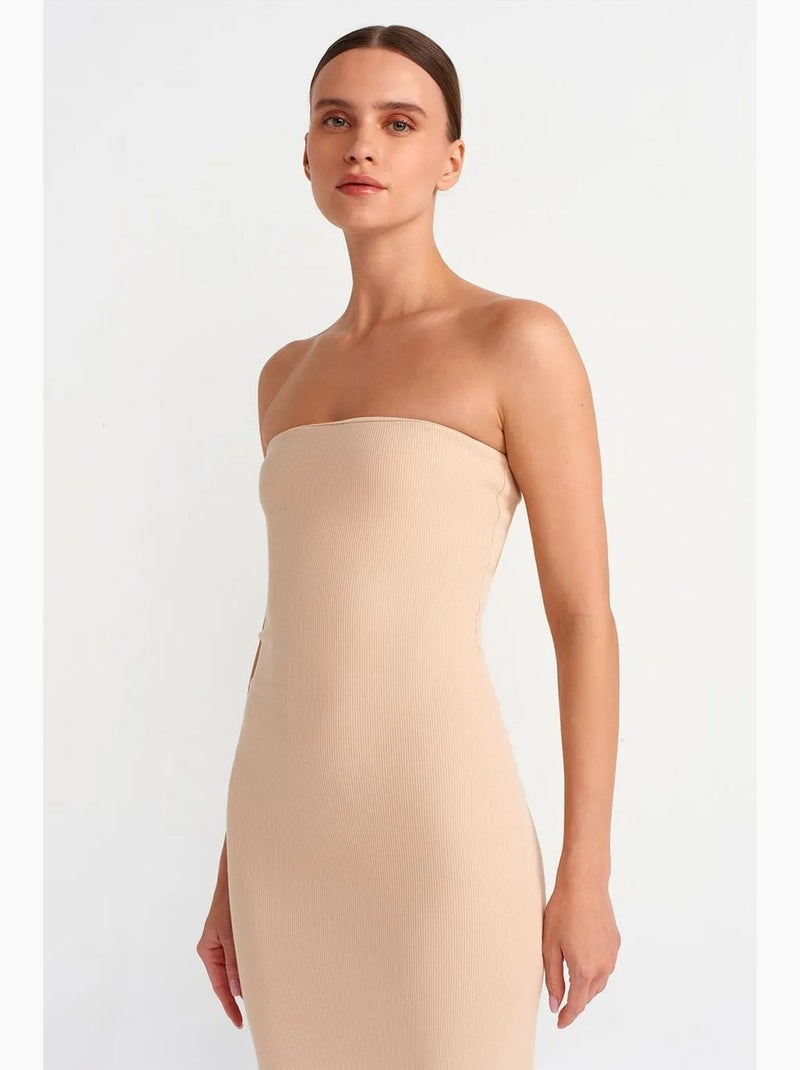 Robe midi moulante sans bretelles dilvin Beige argile - Kiabi