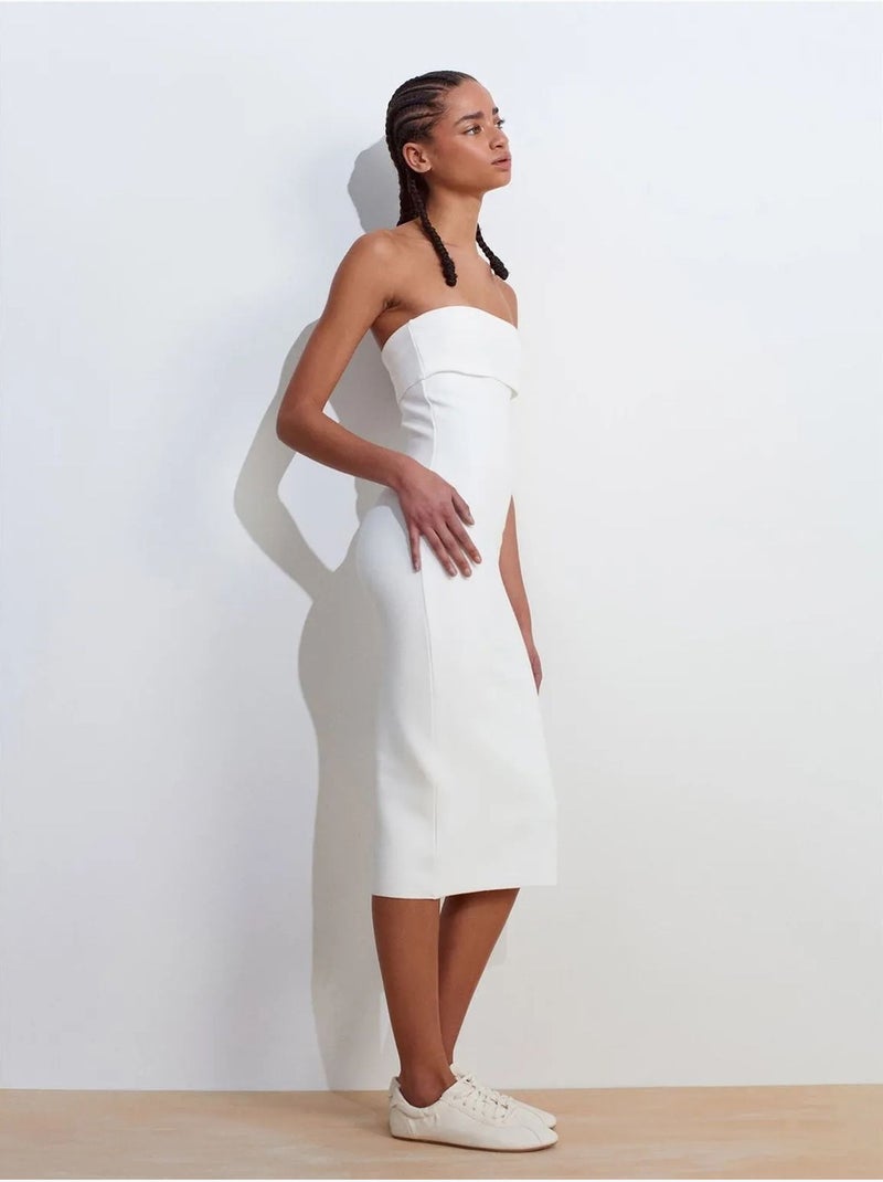 Robe midi moulante sans bretelles dilvin Blanc - Kiabi