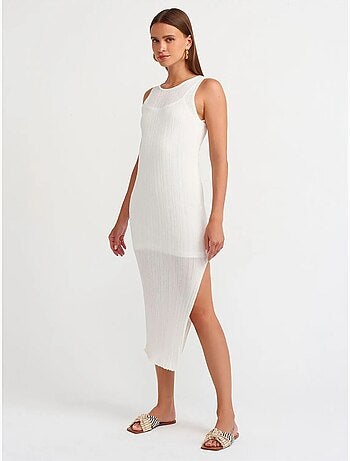 Robe midi moulante sans manches à côtes dilvin