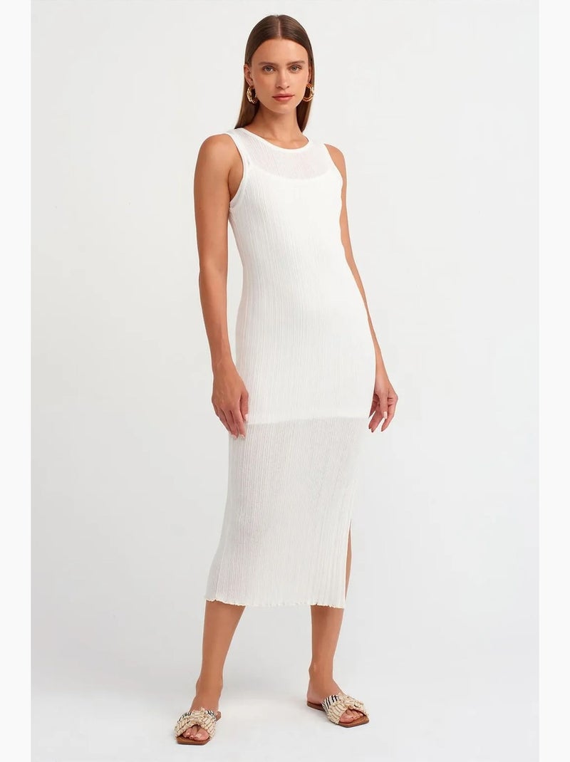 Robe midi moulante sans manches à côtes dilvin Blanc - Kiabi