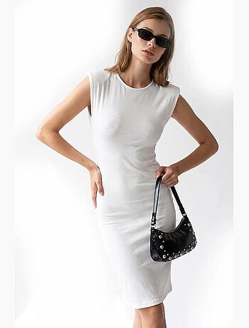 Robe midi moulante sans manches à côtes mixray
