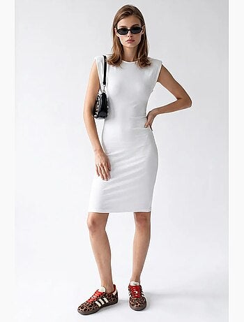 Robe midi moulante sans manches à côtes mixray