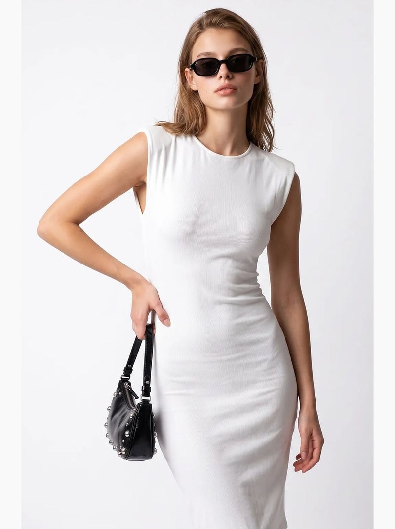 Robe midi moulante sans manches à côtes mixray Blanc - Kiabi