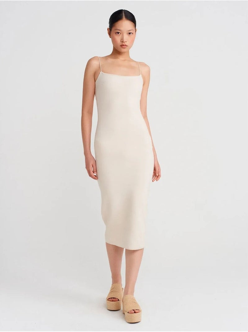 Robe midi moulante sans manches avec découpe dilvin Crème - Kiabi
