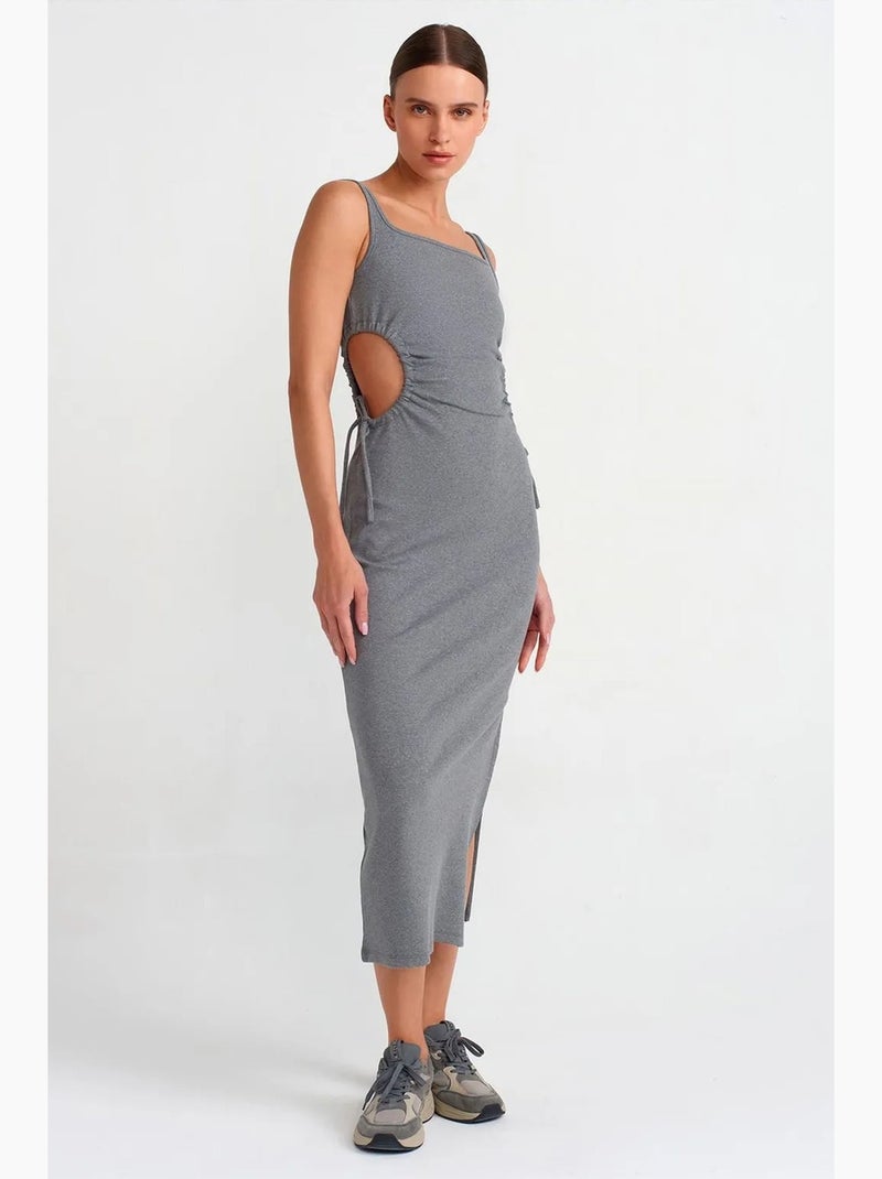 Robe midi moulante sans manches avec découpe dilvin Gris Noir - Kiabi