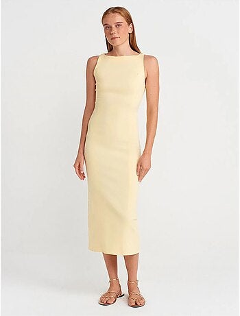 Robe midi moulante sans manches avec fente dilvin