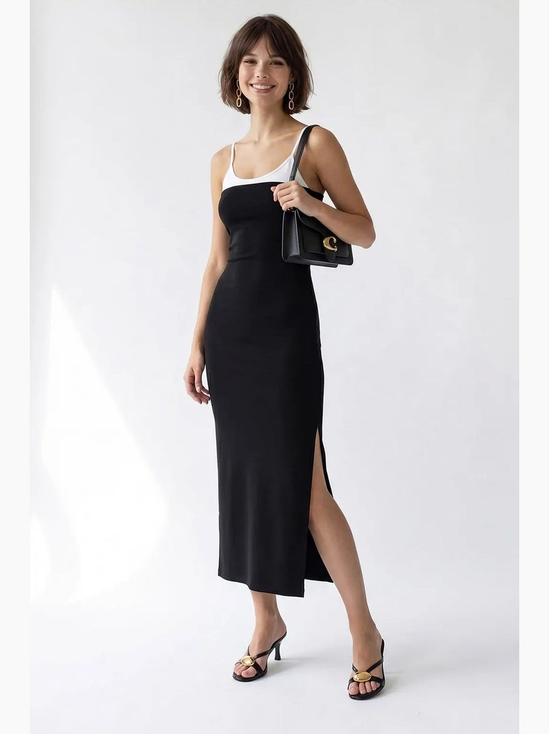 Robe midi moulante sans manches avec fente mixray Noir - Kiabi