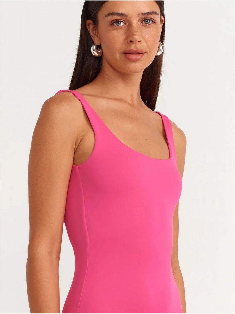Robe midi moulante sans manches dilvin Rose fluo/Solinotes - Kiabi