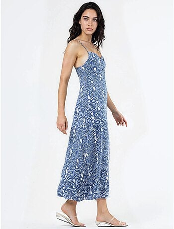 Robe midi nuisette fleurie à col cœur busem