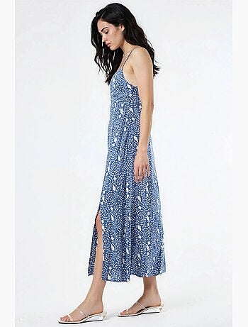 Robe midi nuisette fleurie à col cœur busem