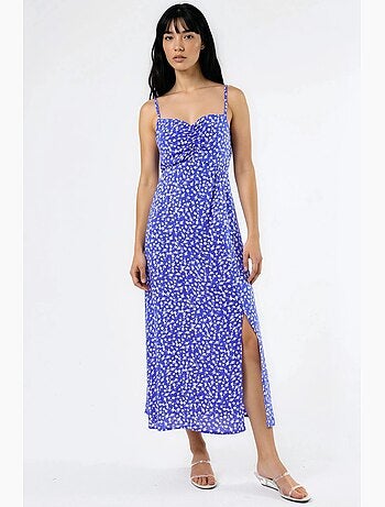 Robe midi nuisette fleurie à col cœur busem