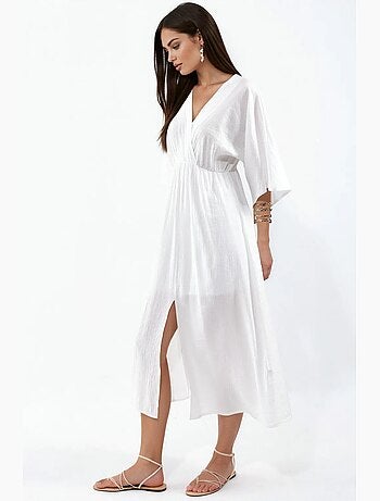 Robe midi portefeuille à col v et manches trois-quarts busem