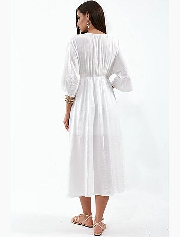 Robe midi portefeuille à col v et manches trois-quarts busem