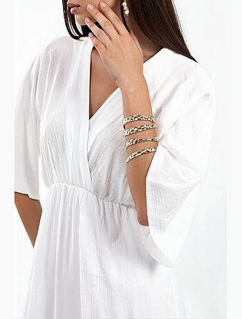 Robe midi portefeuille à col v et manches trois-quarts busem