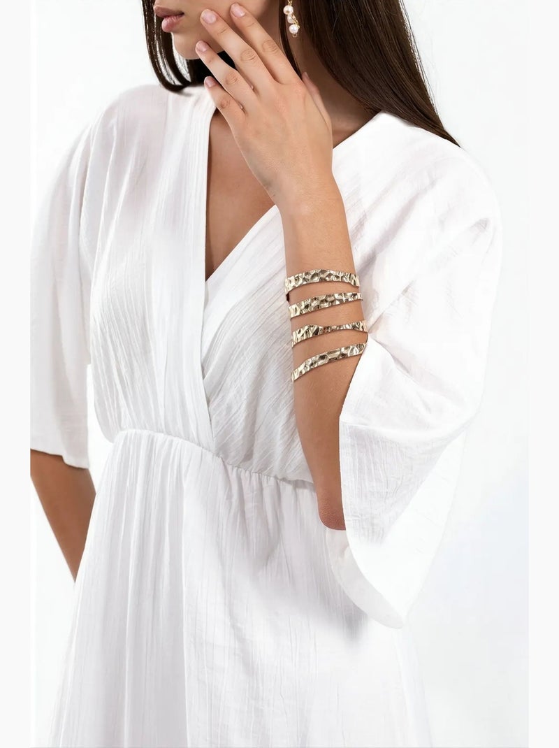 Robe midi portefeuille à col v et manches trois-quarts busem Blanc cassé - Kiabi
