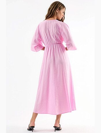 Robe midi portefeuille à col v et manches trois-quarts busem