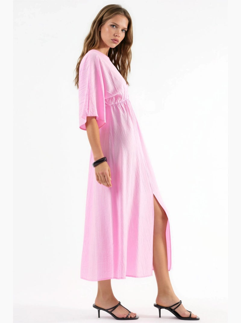 Robe midi portefeuille à col v et manches trois-quarts busem Rose pâle - Kiabi