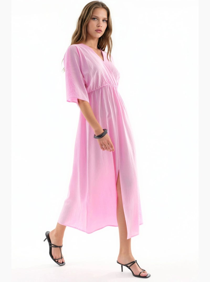 Robe midi portefeuille à col v et manches trois-quarts busem Rose pâle - Kiabi